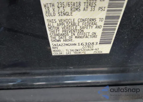 2017 Nissan Murano Sv z USA, uszkodzony, nr VIN 5N1AZ2MGXHN163083